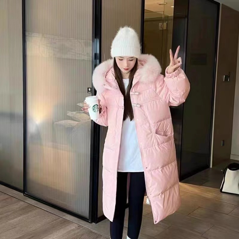 2025新作ダウンジャケットレディースミディアムロングホワイトダックダウン厚みのあるおしゃれなロングスリムジャケット