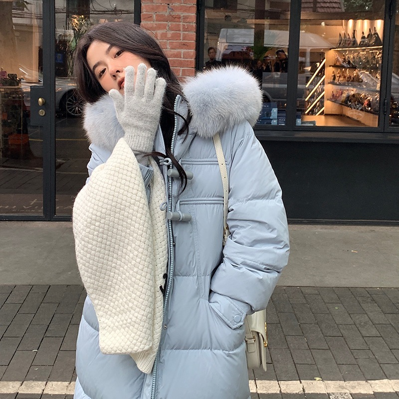 2025新作ダウンジャケットレディースミディアムロングホワイトダックダウン厚みのあるおしゃれなロングスリムジャケット