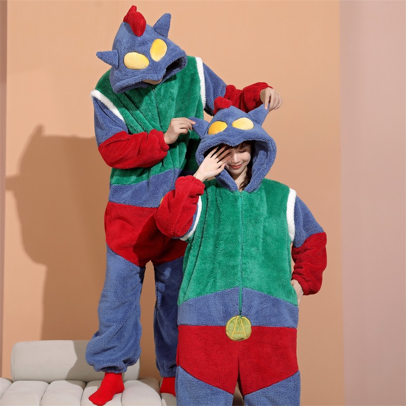 漫画のウルトラマンワンピースカップルパジャマ男性と女性用秋と冬の厚みのあるコーラルベルベットプラスサイズの豪華なホーム服 漫画のウルトラマンワンピースカップルパジャマ男性と女性用秋と冬の厚みのあるコーラルベルベットプラスサイズの豪華なホーム服