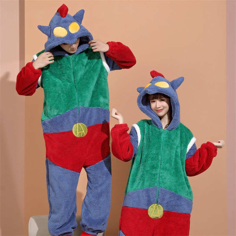 漫画のウルトラマンワンピースカップルパジャマ男性と女性用秋と冬の厚みのあるコーラルベルベットプラスサイズの豪華なホーム服 漫画のウルトラマンワンピースカップルパジャマ男性と女性用秋と冬の厚みのあるコーラルベルベットプラスサイズの豪華なホーム服