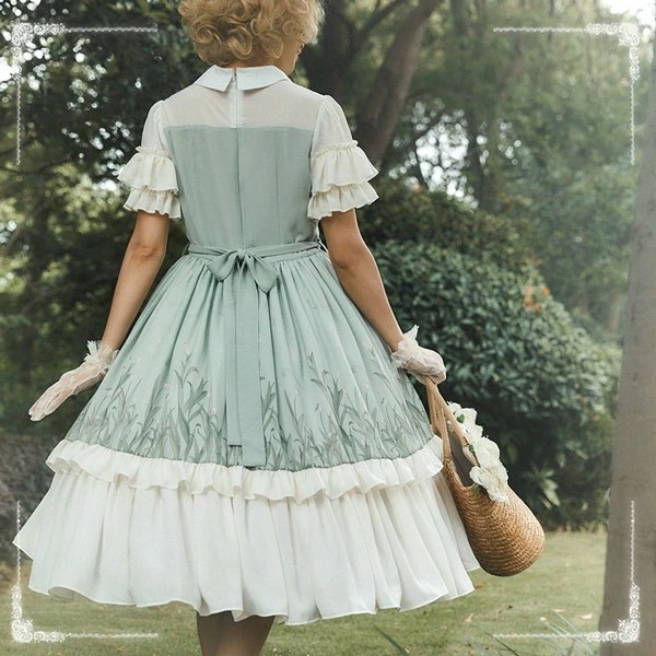 ロリータワンピース リーフ柄 春夏用 ミモレ丈 切り替え ゴスロリ レディース ワンピース Aライン ロリィタファッション フリル レース リボン 半袖 日常着 洋服 コスチューム 衣装 エレガント ロリータワンピース リーフ柄 春夏用 ミモレ丈 切り替え ゴスロリ レディース ワンピース Aライン ロリィタファッション フリル レース リボン 半袖 日常着 洋服 コスチューム 衣装 エレガント