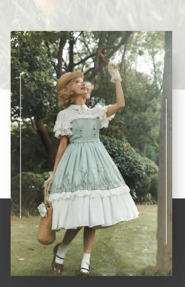 ロリータワンピース リーフ柄 春夏用 ミモレ丈 切り替え ゴスロリ レディース ワンピース Aライン ロリィタファッション フリル レース リボン 半袖 日常着 洋服 コスチューム 衣装 エレガント ロリータワンピース リーフ柄 春夏用 ミモレ丈 切り替え ゴスロリ レディース ワンピース Aライン ロリィタファッション フリル レース リボン 半袖 日常着 洋服 コスチューム 衣装 エレガント