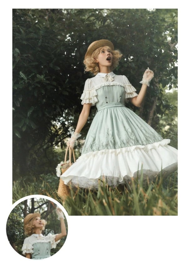 ロリータワンピース リーフ柄 春夏用 ミモレ丈 切り替え ゴスロリ レディース ワンピース Aライン ロリィタファッション フリル レース リボン 半袖 日常着 洋服 コスチューム 衣装 エレガント ロリータワンピース リーフ柄 春夏用 ミモレ丈 切り替え ゴスロリ レディース ワンピース Aライン ロリィタファッション フリル レース リボン 半袖 日常着 洋服 コスチューム 衣装 エレガント