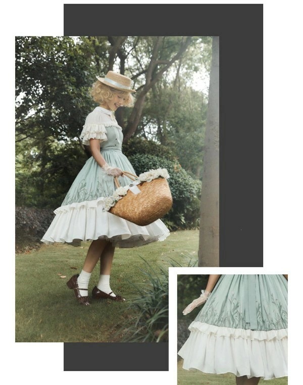 ロリータワンピース リーフ柄 春夏用 ミモレ丈 切り替え ゴスロリ レディース ワンピース Aライン ロリィタファッション フリル レース リボン 半袖 日常着 洋服 コスチューム 衣装 エレガント ロリータワンピース リーフ柄 春夏用 ミモレ丈 切り替え ゴスロリ レディース ワンピース Aライン ロリィタファッション フリル レース リボン 半袖 日常着 洋服 コスチューム 衣装 エレガント