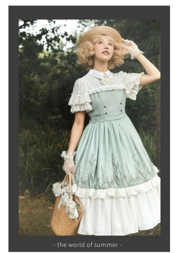 ロリータワンピース リーフ柄 春夏用 ミモレ丈 切り替え ゴスロリ レディース ワンピース Aライン ロリィタファッション フリル レース リボン 半袖 日常着 洋服 コスチューム 衣装 エレガント ロリータワンピース リーフ柄 春夏用 ミモレ丈 切り替え ゴスロリ レディース ワンピース Aライン ロリィタファッション フリル レース リボン 半袖 日常着 洋服 コスチューム 衣装 エレガント