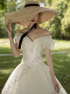 フランス式ウェディングドレス2024新型ワンショルダー小柄ドレス-41