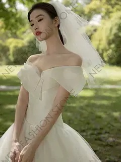 フランス式ウェディングドレス2024新型ワンショルダー小柄ドレス-41