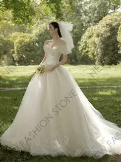 フランス式ウェディングドレス2024新型ワンショルダー小柄ドレス-41