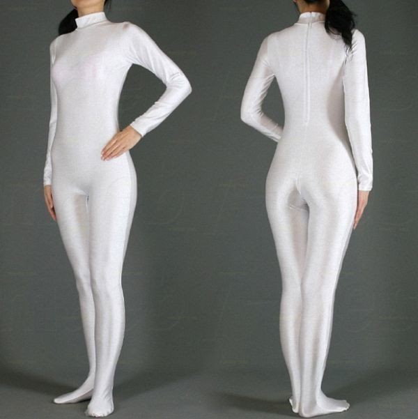 全身タイツ マスクなし 白 男性女性兼用 Lサイズ ゼンタイ コスプレ ZENTAI レオタード ボディースーツ 仮装 イベント 戦隊 ハイネック