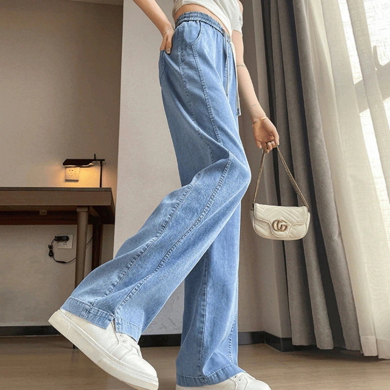 【20点セット】【急速出荷】冷感ジーンズ クール ワイドパンツ デニムパンツ イージーパンツ ストレッチパンツ 無地 ポケット ウエストゴム ジョガー レディース 韓国ファッション 四節適用 ゆったり