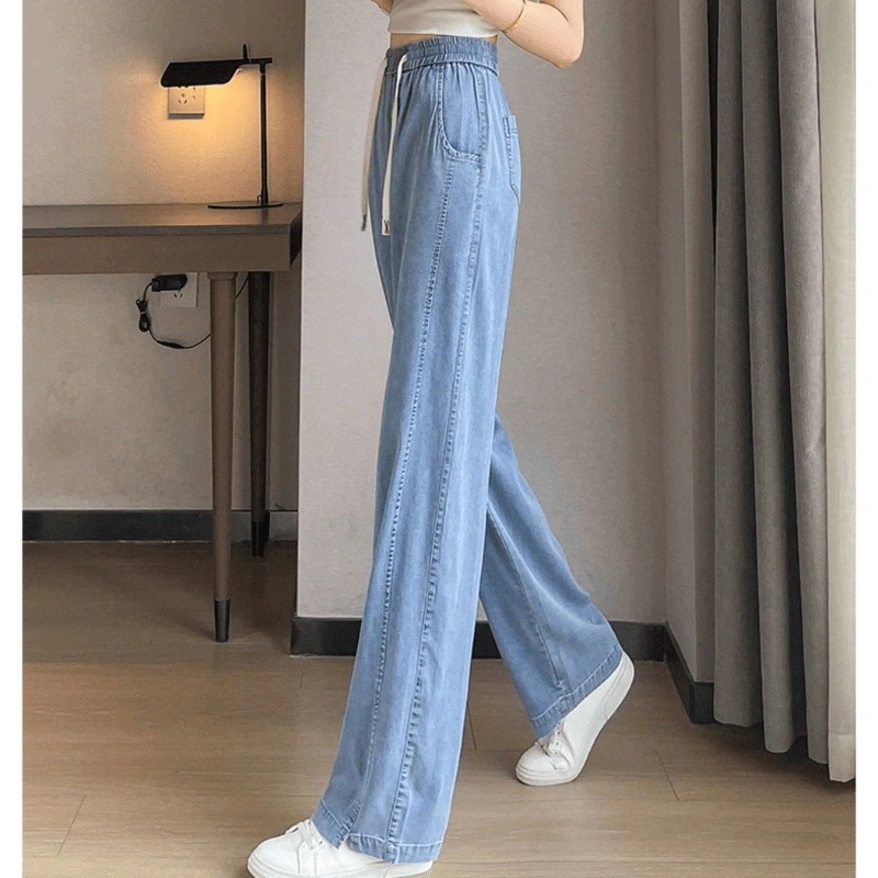 【20点セット】【急速出荷】冷感ジーンズ クール ワイドパンツ デニムパンツ イージーパンツ ストレッチパンツ 無地 ポケット ウエストゴム ジョガー レディース 韓国ファッション 四節適用 ゆったり