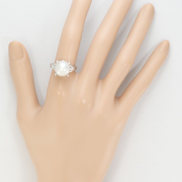 PT900 プラチナ リング 12号 パール(真珠) 約11mm ダイヤ 0.09 中古 PT900 プラチナ リング 12号 パール(真珠) 約11mm ダイヤ 0.09 中古