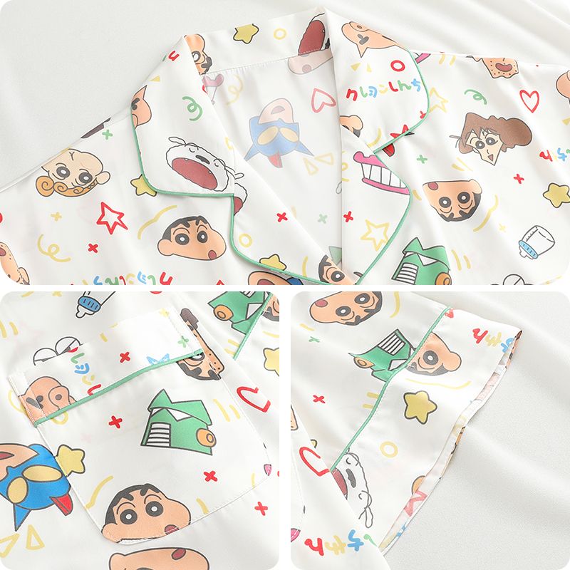 [限時優惠/最新デザイン]涼感タイプクレヨンしんちゃんカップルパジャマ夏アイス半袖男女同柄夏ホームウェアセット