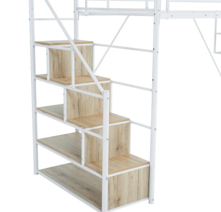 新作 ホワイト ロフトベッド 片側手すり付き 収納付き パイプベッド