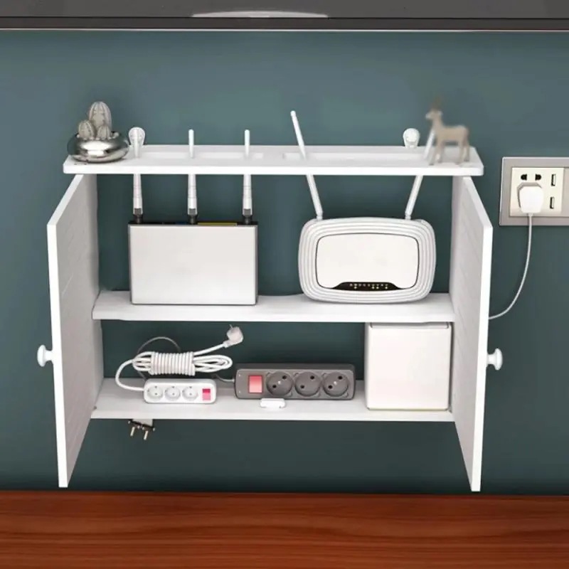 Wi-fiルーターとリビングルーム用の吊り下げ式収納ボックス パンチなしの2層ウォールブラケット ワイヤレスtvセットトップボックス Double louver