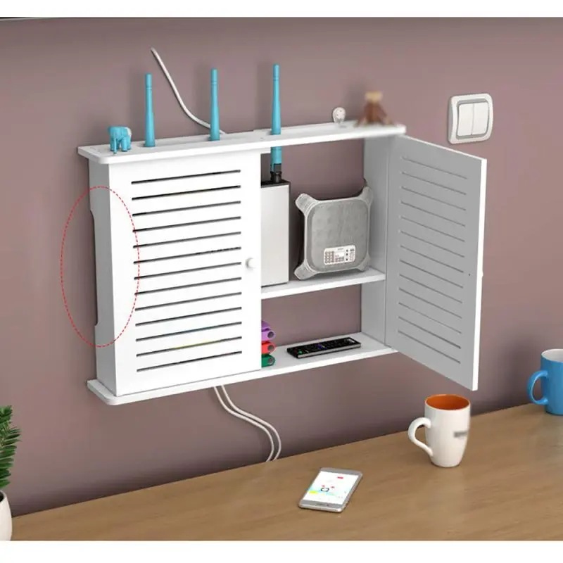 Wi-fiルーターとリビングルーム用の吊り下げ式収納ボックス パンチなしの2層ウォールブラケット ワイヤレスtvセットトップボックス Double louver
