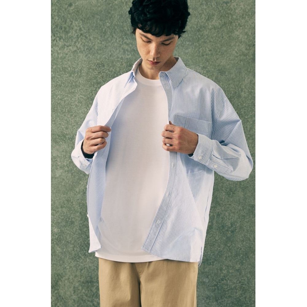 H&M ルーズフィットオックスフォードシャツライトブルー/ストライプ