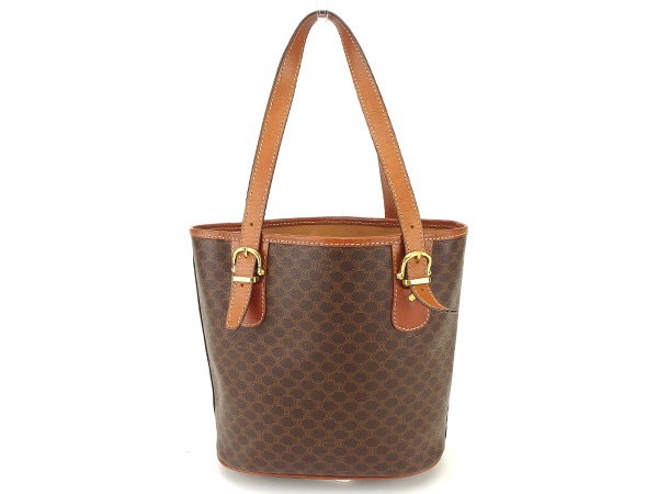 セリーヌ CELINE トートバッグ ショルダーバッグ メンズ可 マカダム ブラウン系×ゴールド PVC×レザー 人気 セール 【中古】 T873 . セリーヌ CELINE トートバッグ ショルダーバッグ メンズ可 マカダム ブラウン系×ゴールド PVC×レザー 人気 セール 【中古】 T873 .