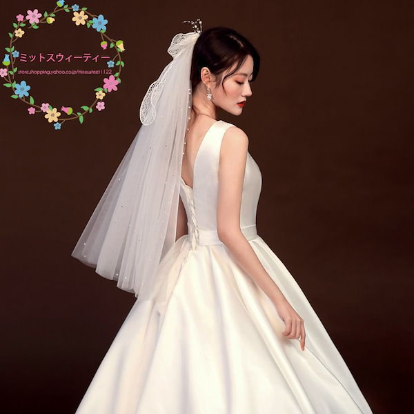 ウェディングドレス オフショル チュール(リボン、ヴェール付き) missswteet1122_vl145