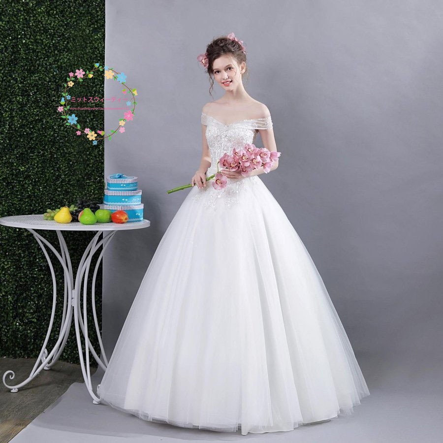 ウェディングドレス 花嫁 袖あり ウエディングドレス ブライダル 白 レーススカート 結婚式 プリンセスラインドレス 二次会 パーティードレス
