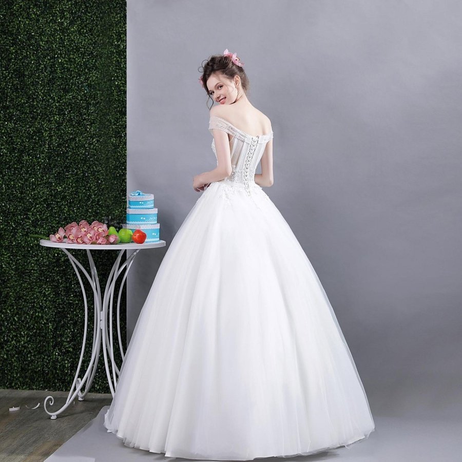 ウェディングドレス 花嫁 袖あり ウエディングドレス ブライダル 白 レーススカート 結婚式 プリンセスラインドレス 二次会 パーティードレス