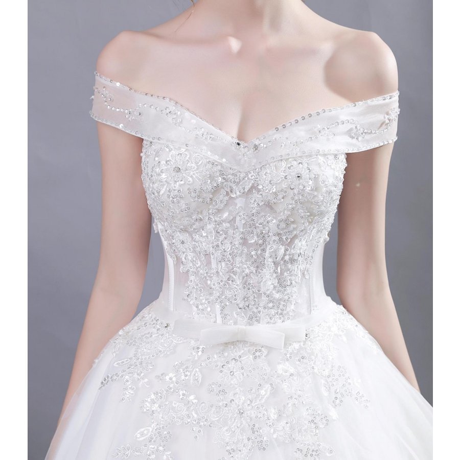ウェディングドレス 花嫁 袖あり ウエディングドレス ブライダル 白 レーススカート 結婚式 プリンセスラインドレス 二次会 パーティードレス