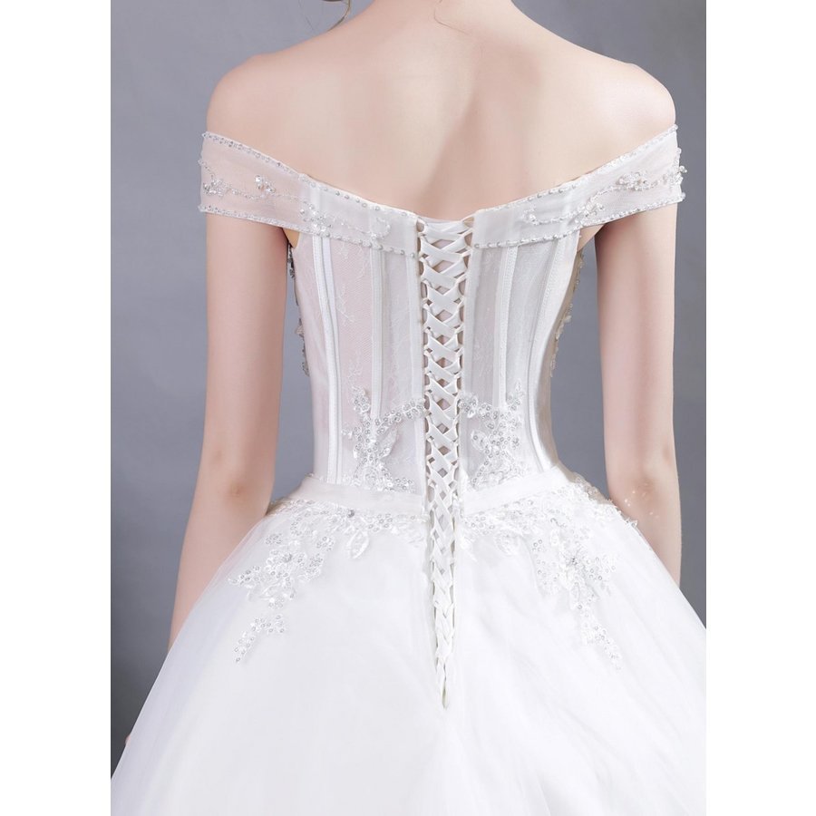 ウェディングドレス 花嫁 袖あり ウエディングドレス ブライダル 白 レーススカート 結婚式 プリンセスラインドレス 二次会 パーティードレス