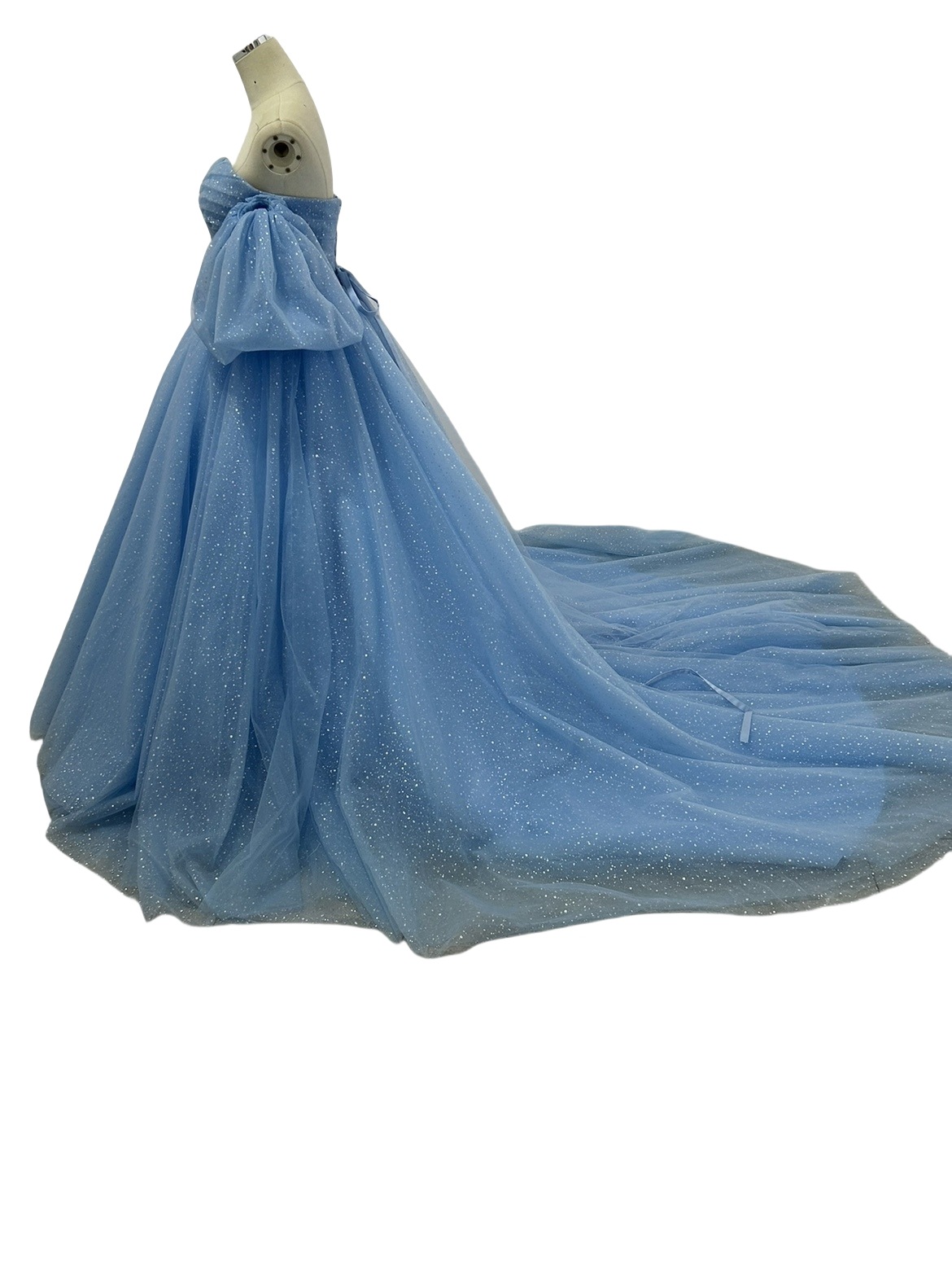 カラードレス パフスリーブ ベルト グリッタードレス 編み上げ 披露宴/結婚式 爽やかで優しいブルー カラードレス パフスリーブ ベルト グリッタードレス 編み上げ 披露宴/結婚式 爽やかで優しいブルー