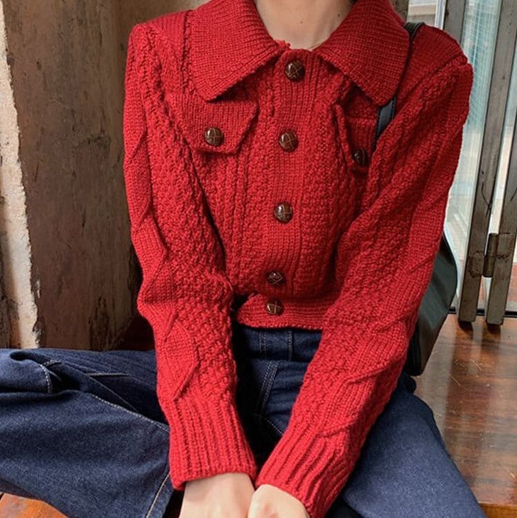 セーターカーディガン ジャケット ホワイト レッド トップス ニットソー セーター カーディガン
