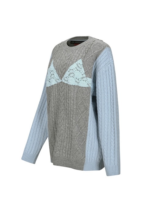 ADSB ANDERSSON BELL for WOMEN LACE LINGERIE BOYFRIEND-FIT KNIT atb1182w(GREY) 限定版 韓国の人気ファッションブランド