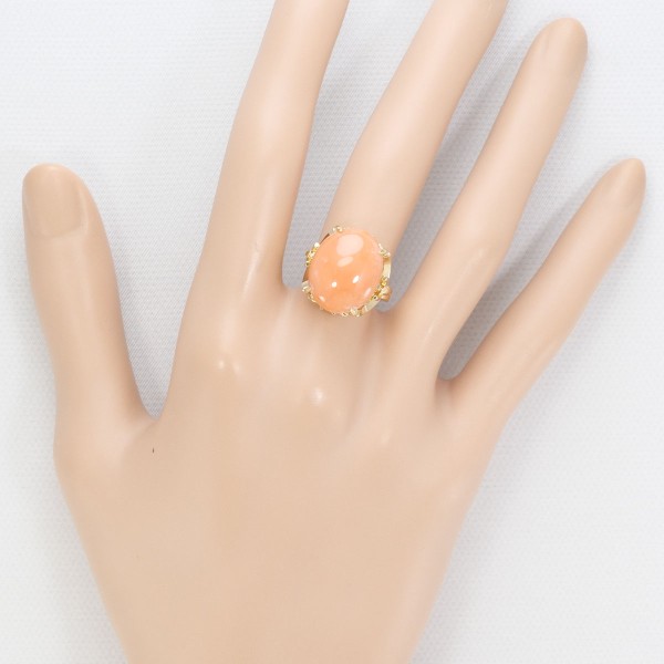 K18 18金 YG イエローゴールド リング 指輪 9号 サンゴ ジュエリー 中古