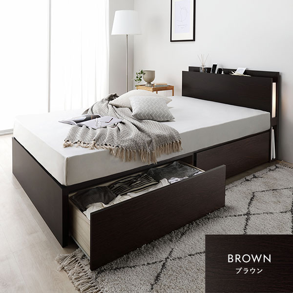 棚照明付き 収納ベッド セミダブル 日本製ポケットコイルマットレス付き(ハイグレード レギュラー) グレー 組立品〔代引不可〕〔代引不可〕 棚照明付き 収納ベッド セミダブル 日本製ポケットコイルマットレス