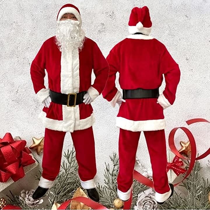 サンタクロース衣装 クリスマス コスチューム コスプレ メンズ 厚手大きめ 大人用 5点セット(レッド) サンタクロース衣装 クリスマス コスチューム コスプレ メンズ 厚手大きめ 大人用 5点セット(レッド)
