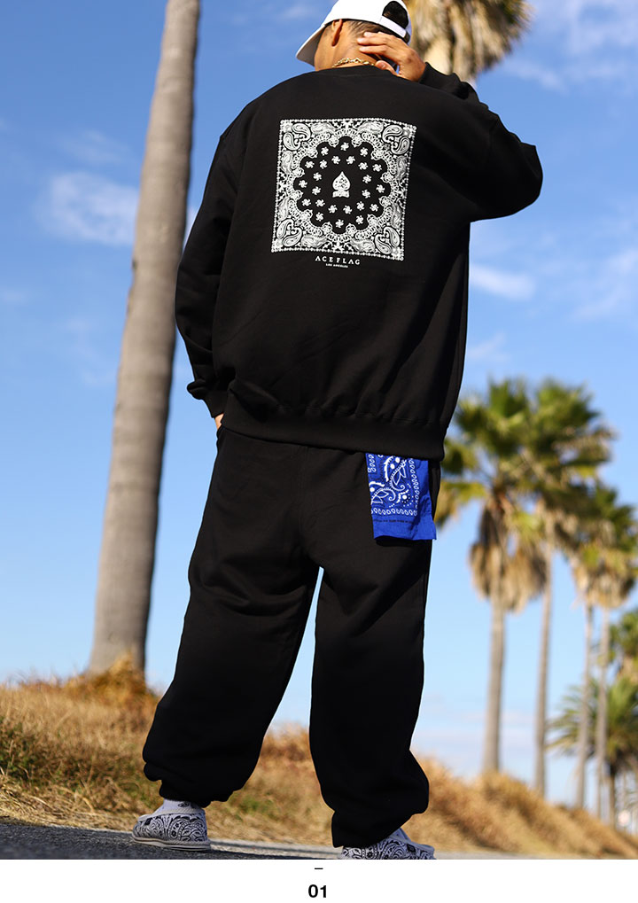 ACE FLAG 上下セット 長袖 ブランド スケボー メンズ 春秋冬用 黒 白 大きいサイズ エースフラッグ セットアップ トレーナー スウェット 裏パイル ACE