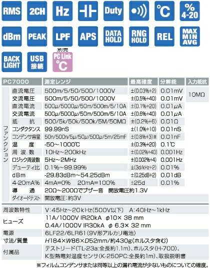 高確度高分解能（パソコン接続）デジタルマルチメータ 三和電気計器 PC-7000（電流計/電圧計/温度測定機能/コンダクタンス測定/通信機器/家電製品/据置測定/回路分析）