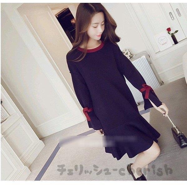 ニットワンピース レディース 秋冬 華麗 膝丈 長袖 フレア きれいめ