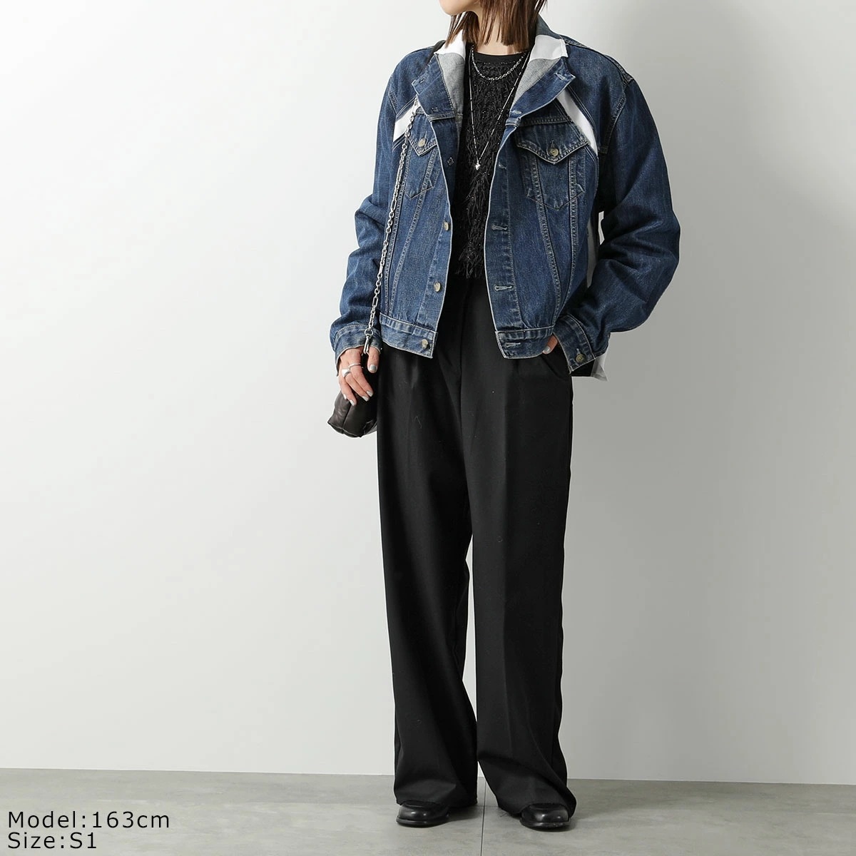 Lutz Huelle ルッツヒュエル デニム ジャケット TRACK DENIM JACKET レディース ウォッシュ スタンドネック 切替 ライン 001/WHITE