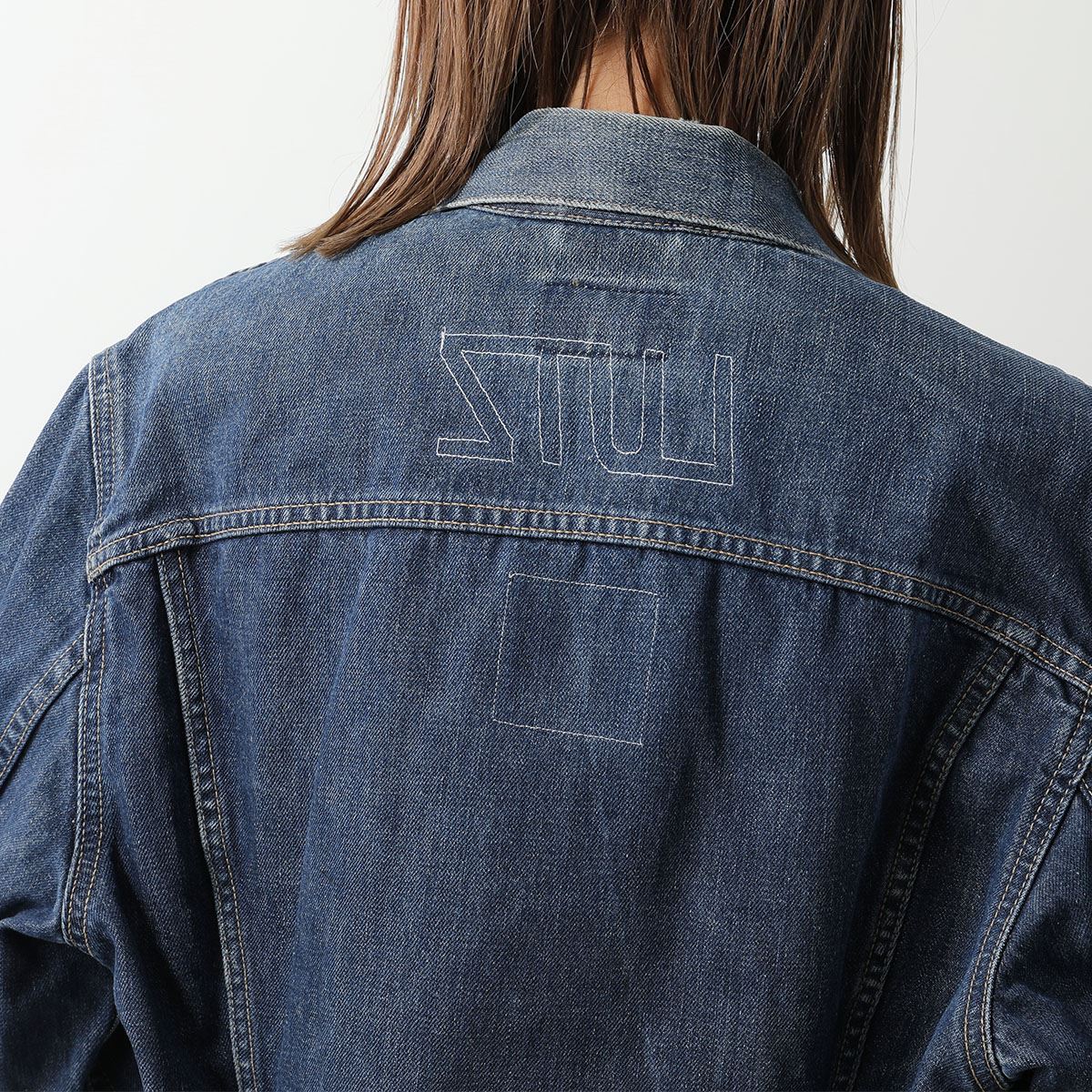 Lutz Huelle ルッツヒュエル デニム ジャケット TRACK DENIM JACKET レディース ウォッシュ スタンドネック 切替 ライン 001/WHITE