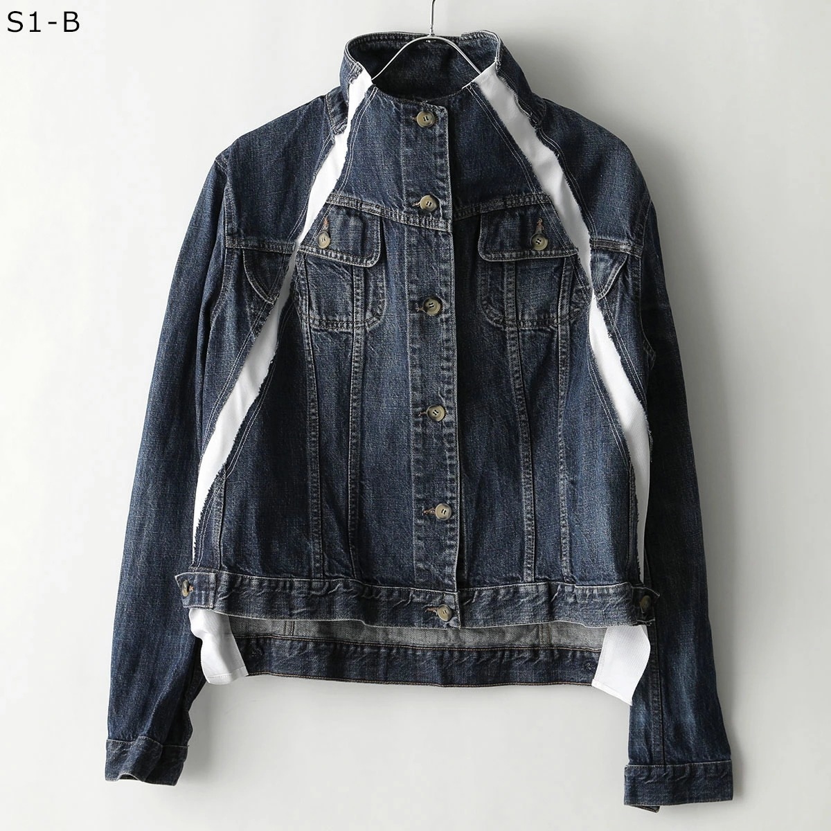 Lutz Huelle ルッツヒュエル デニム ジャケット TRACK DENIM JACKET レディース ウォッシュ スタンドネック 切替 ライン 001/WHITE