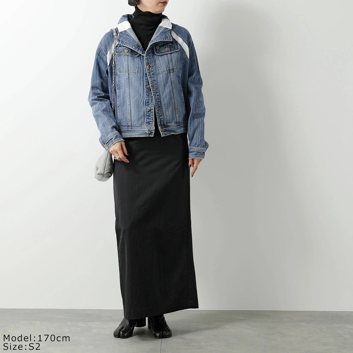 Lutz Huelle ルッツヒュエル デニム ジャケット TRACK DENIM JACKET レディース ウォッシュ スタンドネック 切替 ライン 001/WHITE