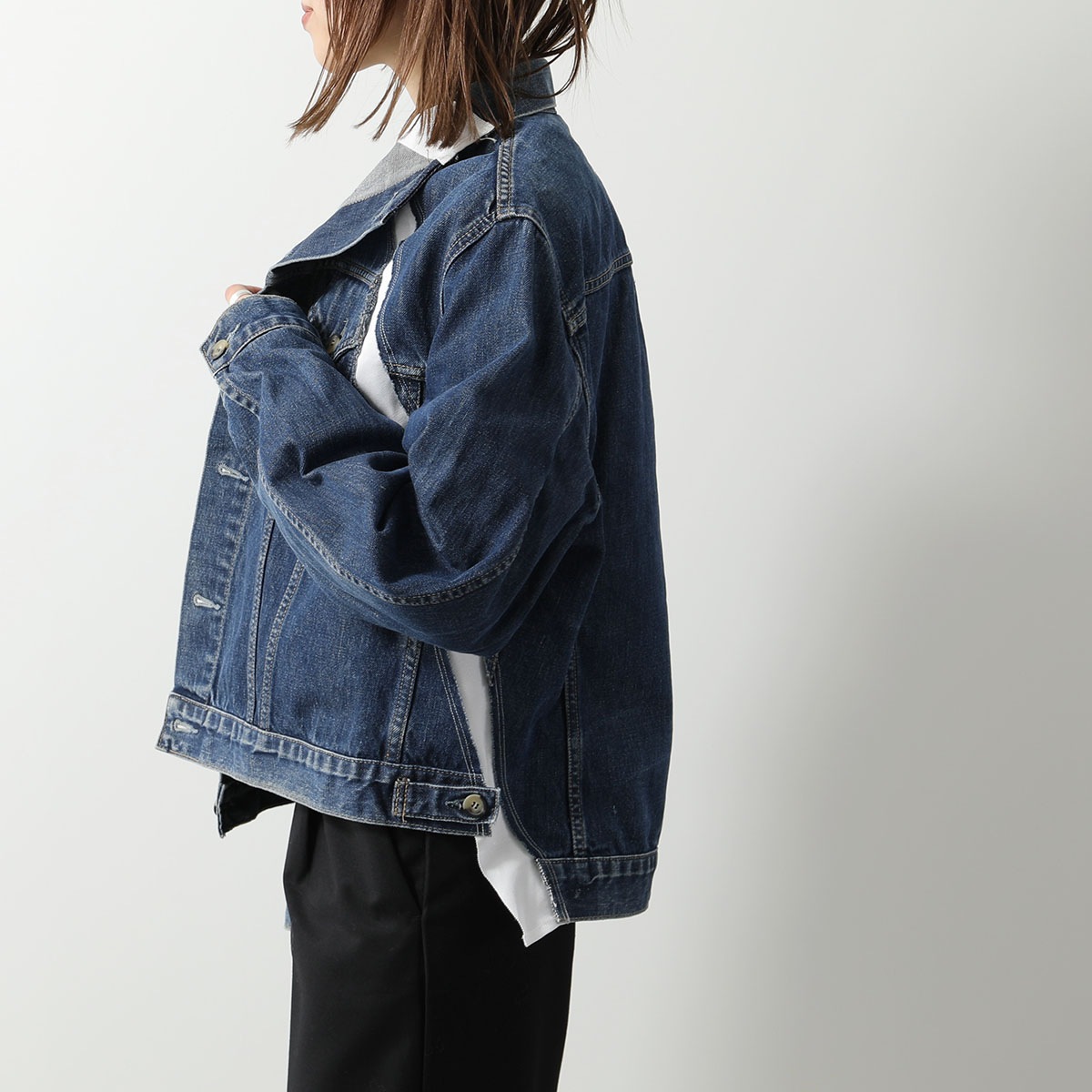 Lutz Huelle ルッツヒュエル デニム ジャケット TRACK DENIM JACKET レディース ウォッシュ スタンドネック 切替 ライン 001/WHITE