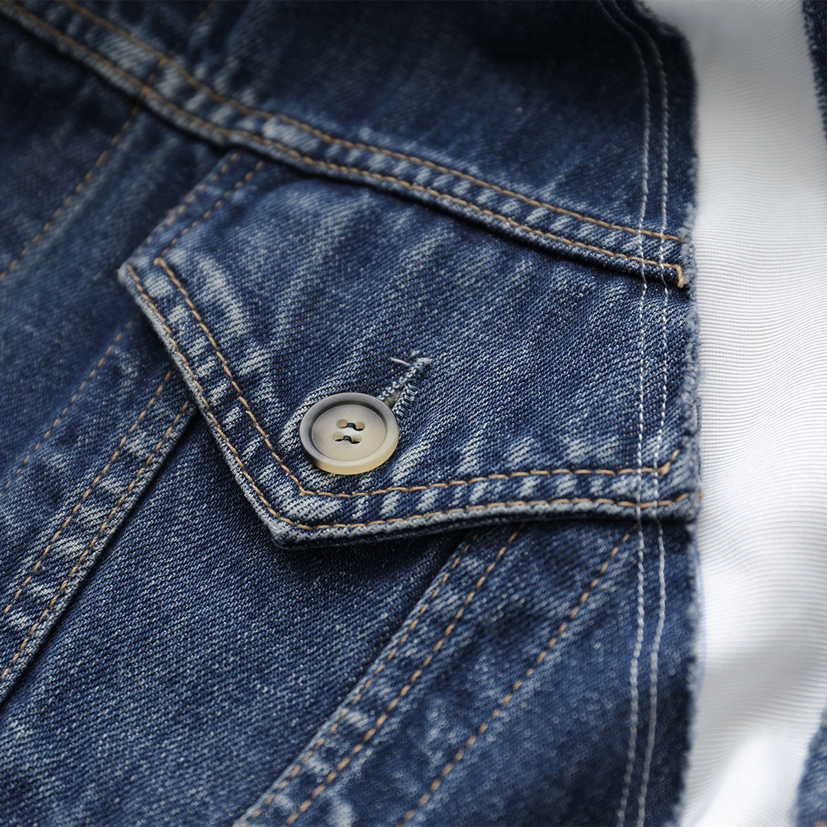 Lutz Huelle ルッツヒュエル デニム ジャケット TRACK DENIM JACKET レディース ウォッシュ スタンドネック 切替 ライン 001/WHITE