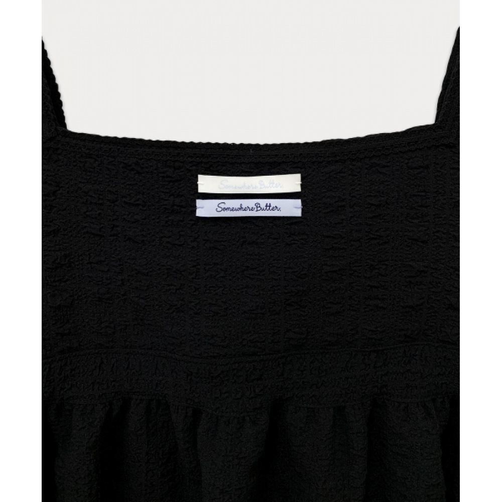 サムウェアバターシャーベットレースブラウス-ブラック