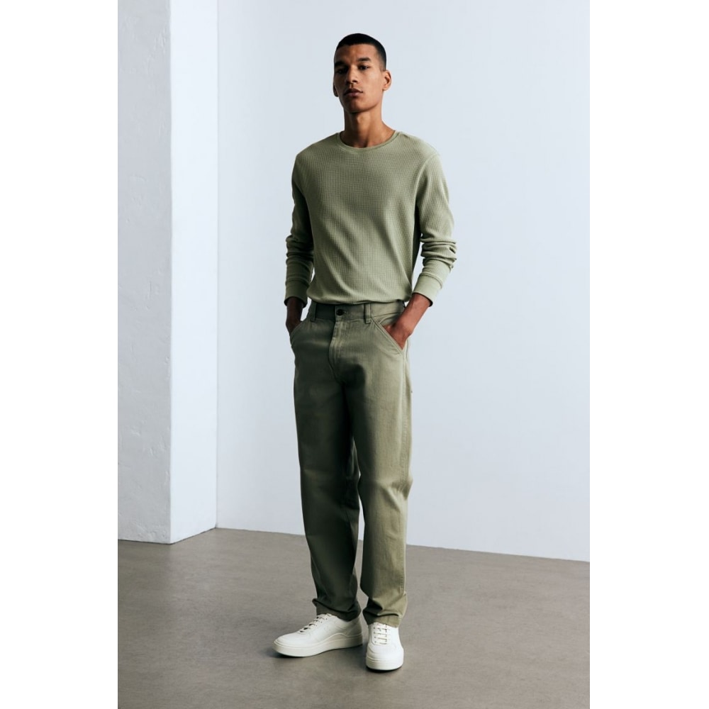 H&M スリムフィットワッフルジャージートップグリーン