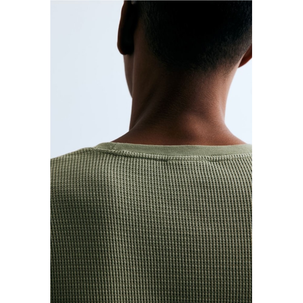 H&M スリムフィットワッフルジャージートップグリーン