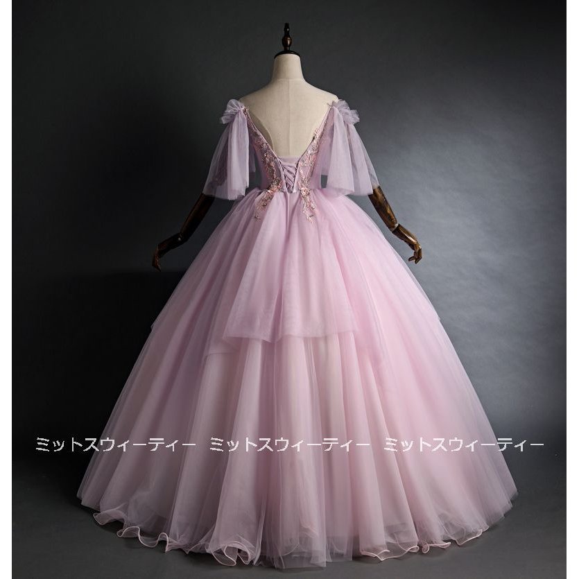 カラードレス 演奏会 結婚式 ロング プリンセスライン 披露宴 ウエディングドレス イブニングドレス