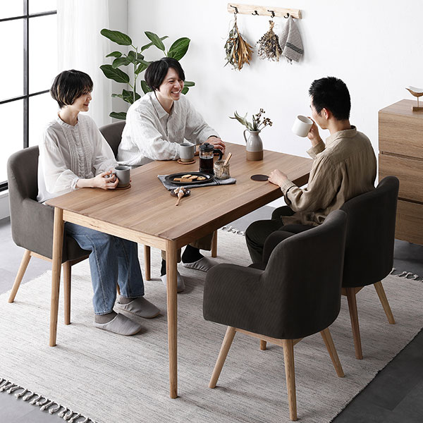 ダイニングセット 5点セット ダイニングテーブル 約幅140cm ダイニングチェアx4脚 キャメル 回転式 天然木 木製 組立品