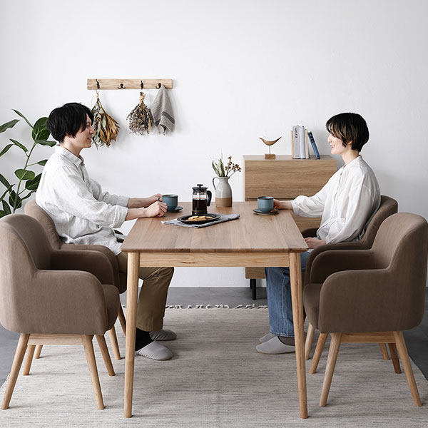 ダイニングセット 5点セット ダイニングテーブル 約幅140cm ダイニングチェアx4脚 キャメル 回転式 天然木 木製 組立品