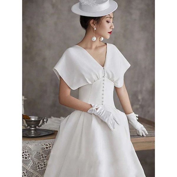 Aラインドレス 半袖 ウェティグドレス ロングドレス 結婚式 パーティードレス 安い 大きいサイズ 発表会 二次会 海外挙式 花嫁 ドレス おしゃれ トレーン