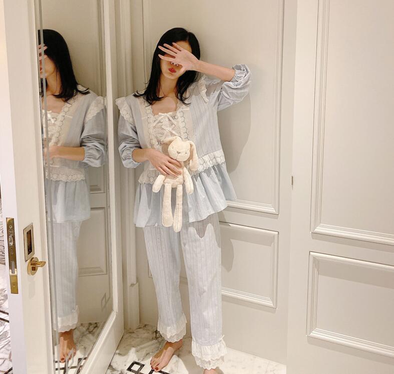 【本日限定】レディースパジャマ 可愛いパジャマセット 長袖 綿パジャマ 欧風部屋着 お姫風ルームウェア　上質感 ナイトウェア 上下セット レースパジャマ 天使風 寝巻き 着心地いい 2色 S-LL